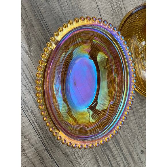 Indiana Glass Amber Iridescent Hen on Nest Dish Vintage Style Carnival Glass - Picture 5 of 16